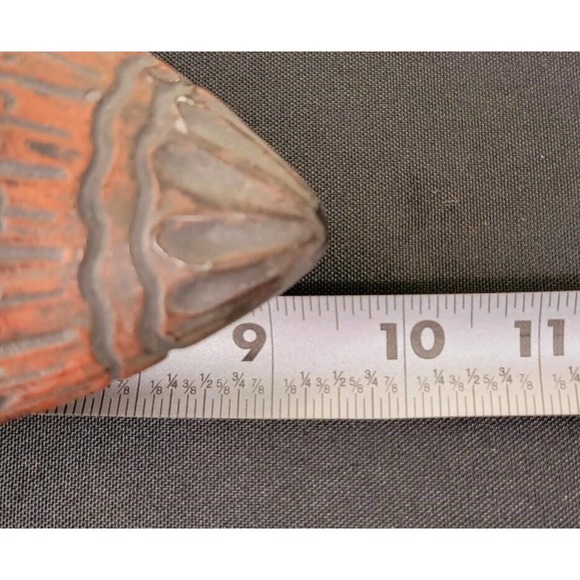 ANTIQUE Japanese Wall Vase Jomon Clay Sculpted 10" Pointed Pot Jōmon doki seal - Picture 8 of 10